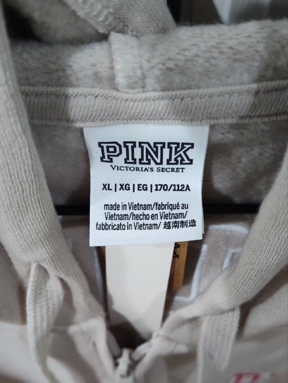 PINK Victoria's Secret Beige Zip-Up Hoodie with Red Logo - Picture 6 of 7